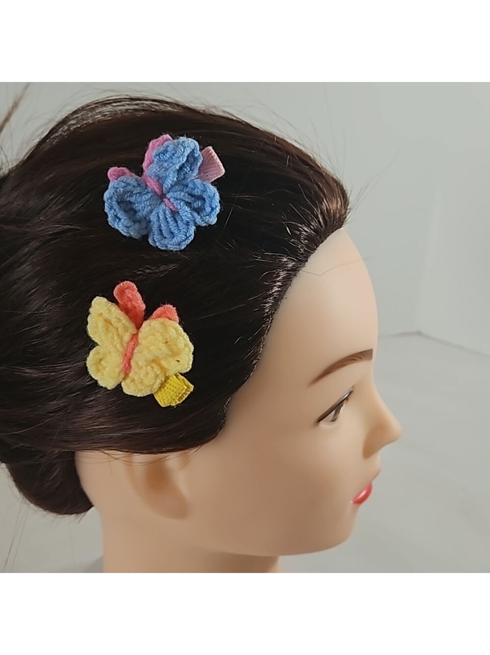 Hand Crafted Hand Knit Crochet Butterfly Hair Clip blue-yellow 1" Alligator clip - Picture 17 of 17